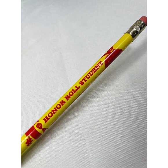 Honor Roll Student Red Yellow Wood Pencil Pink Eraser Vintage Unsharpened Rare - Picture 1 of 8